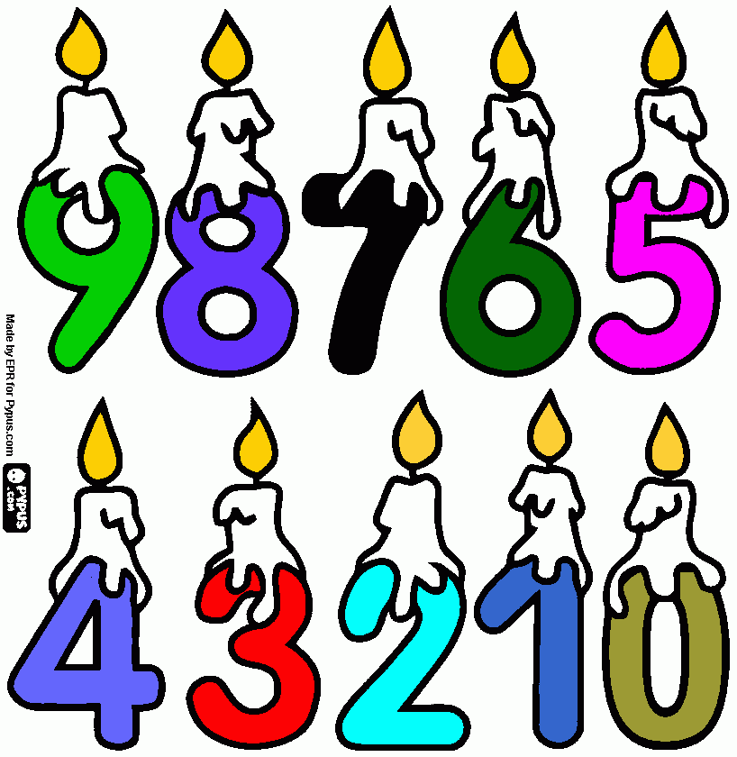 números con velas encendidas para colorear