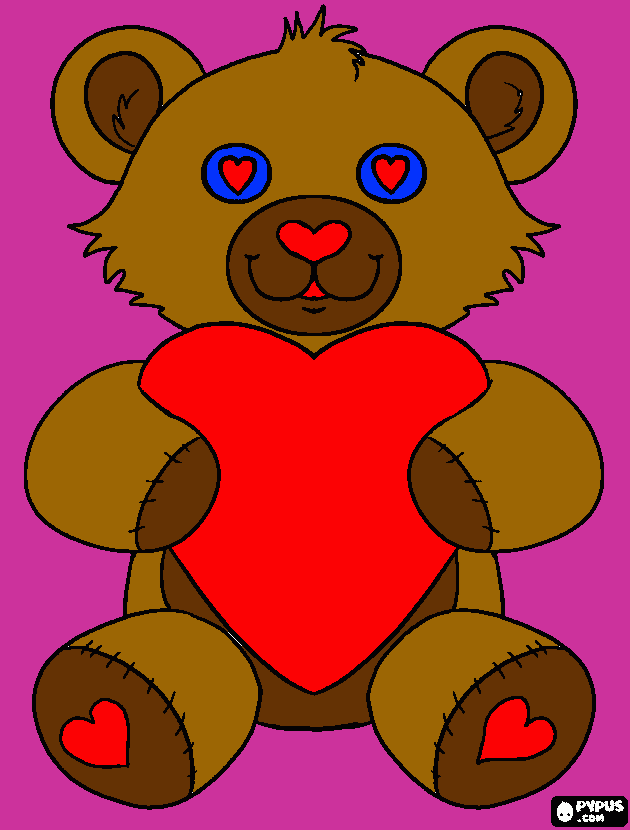 oso con corazon  para colorear