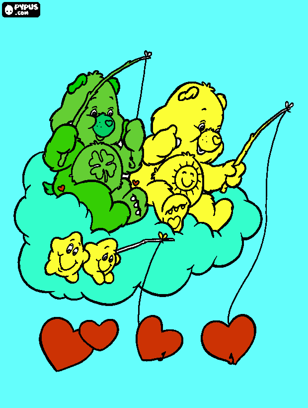 Osos amorosos pescando corazones para colorear