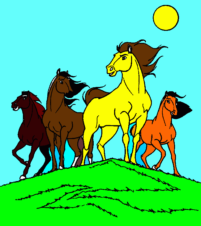 paisaje con caballos para colorear