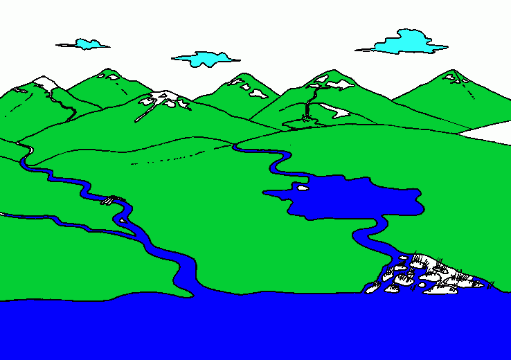 paisaje con rio para colorear
