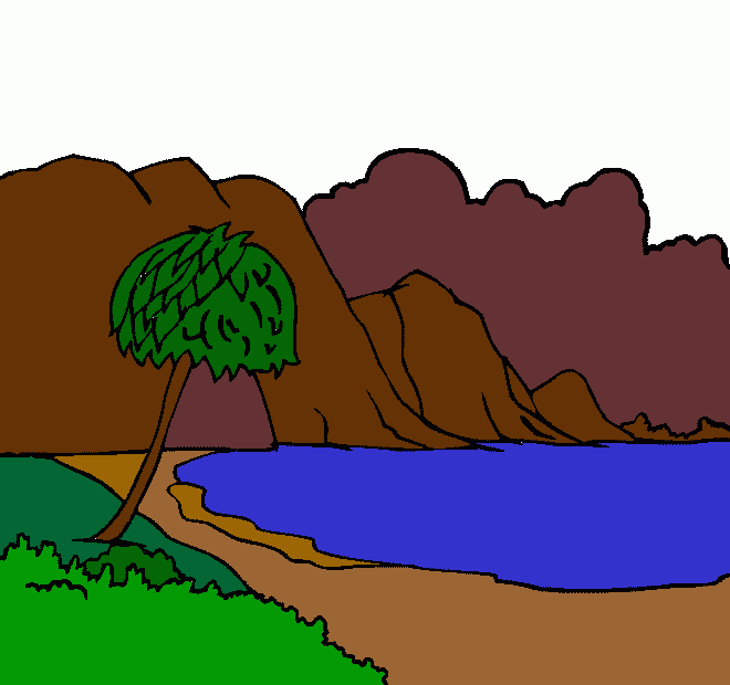 paisaje costa montaña para colorear