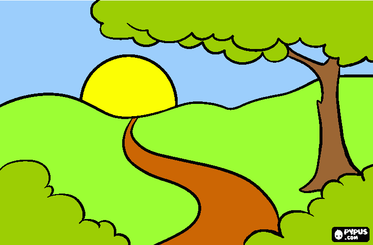 paisaje de el campo,amaneciendo para colorear