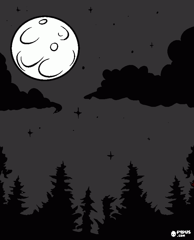 paisaje de luna llena para colorear