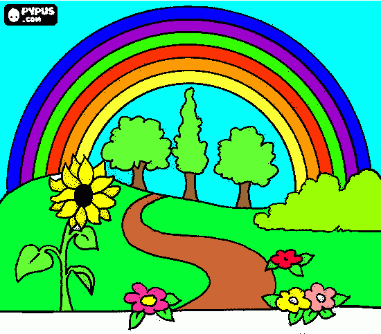 paisaje de un arcoiris para colorear
