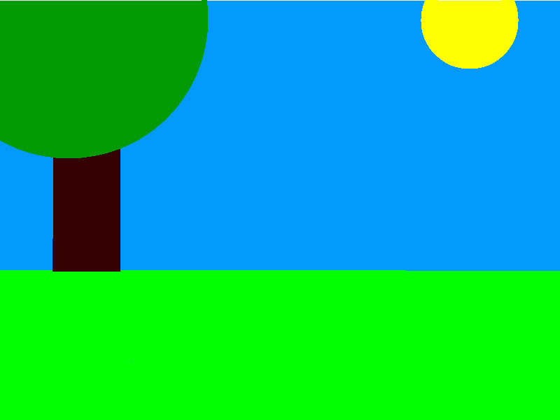 paisaje pintado con un árbol y el sol para colorear