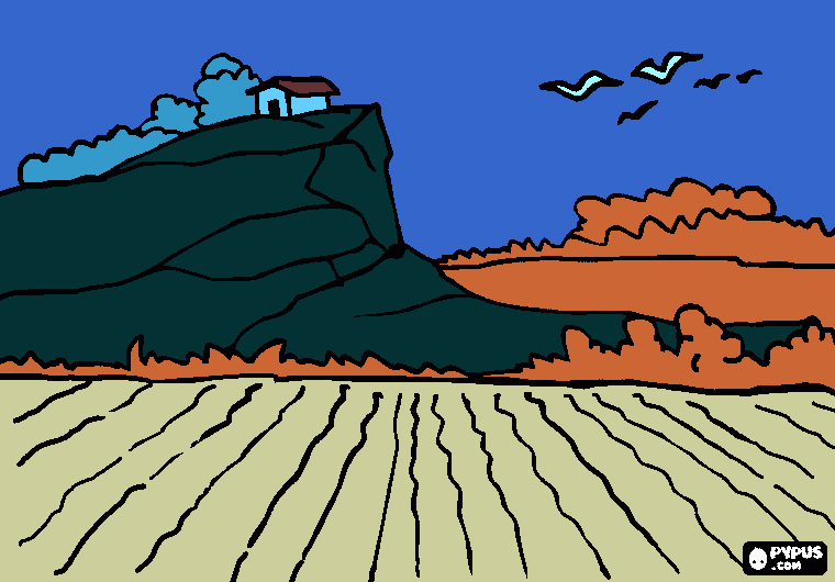 paisaje rural con un campo labrado para colorear