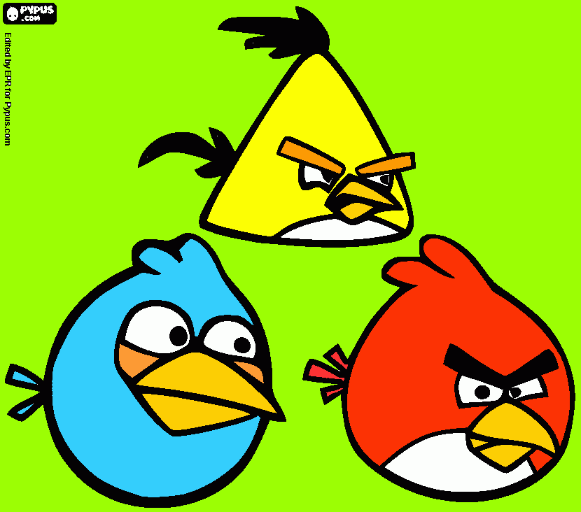 Pajaro azul,amarillo y rojo normal de ANGRY BIRDS para colorear