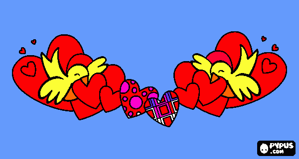 pajaros con corazones para colorear