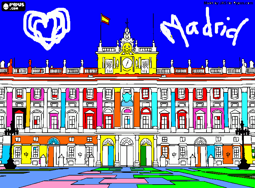 palacio real de madrid con un corazón para colorear