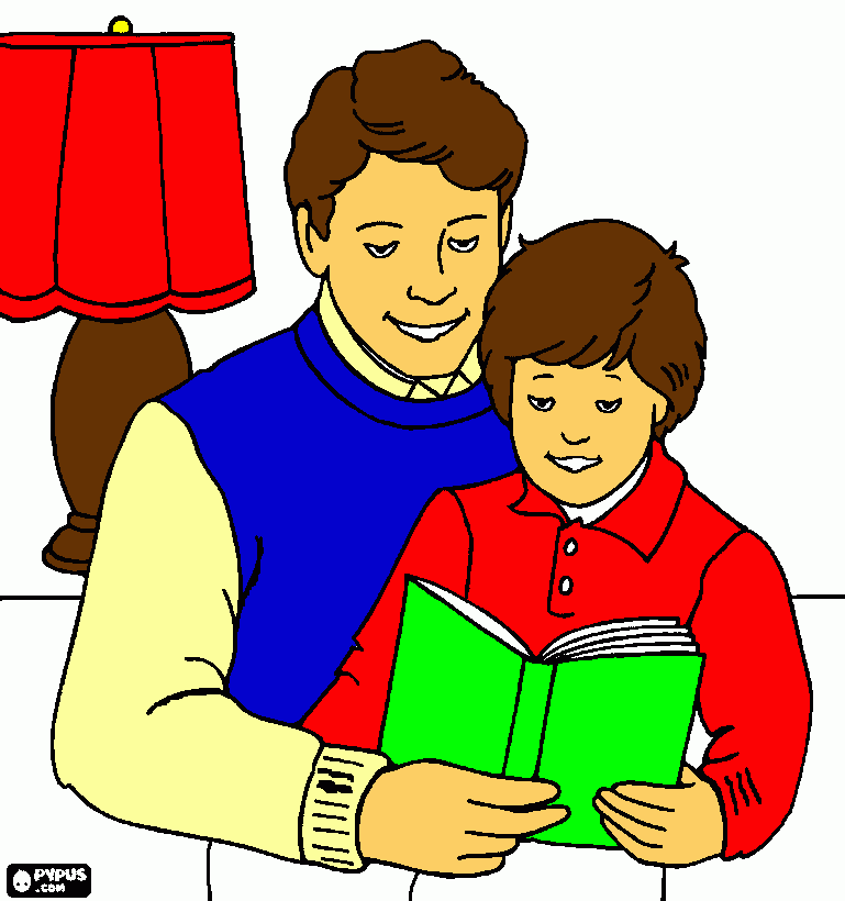  PAPA AYUDANDO A LEER A UN NIÑO para colorear