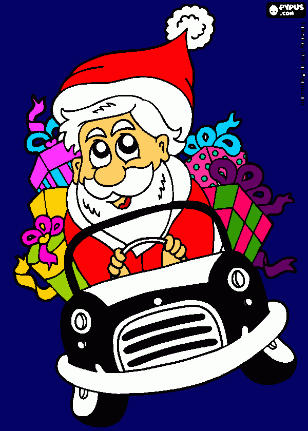 papa noel carro para colorear