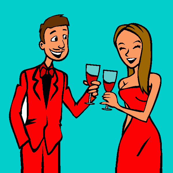pareja bebiendo champaña o cava para colorear