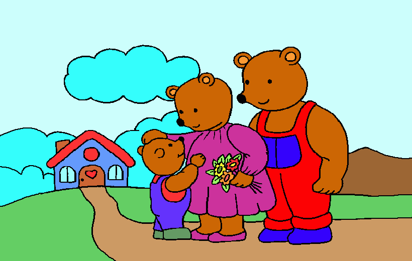 paseando por el camino la familia de osos para colorear