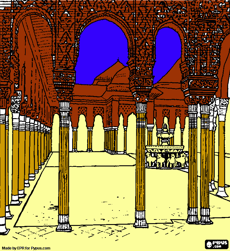 patio de los leones, la Alhambra para colorear