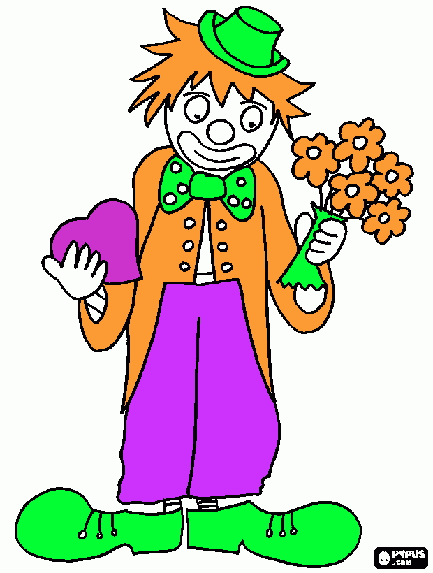 payaso triste con un ramo de flores para colorear