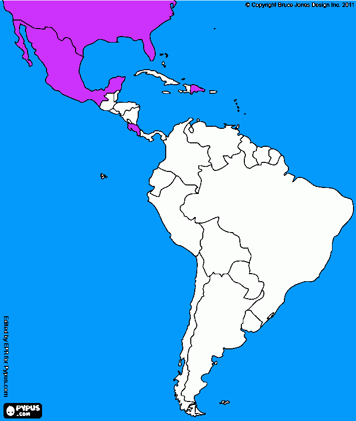 Países juntos América mapa para colorear