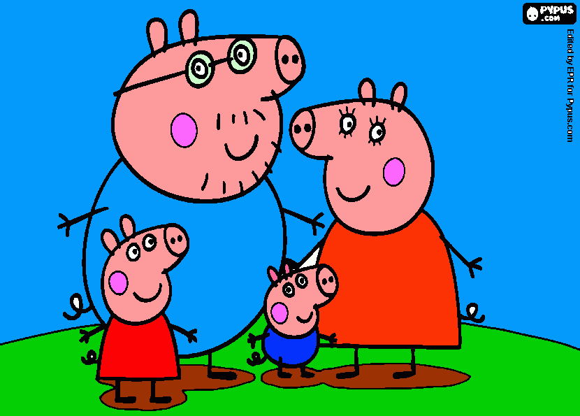 peppa con su familia para colorear