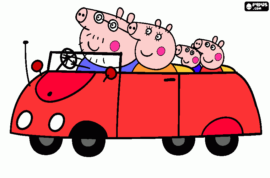 peppa en su automovil para colorear