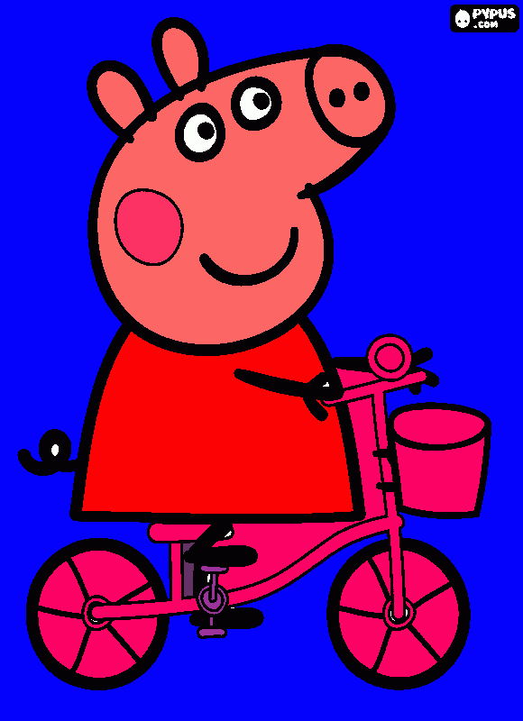 peppa esta montando en su bicicleta para colorear