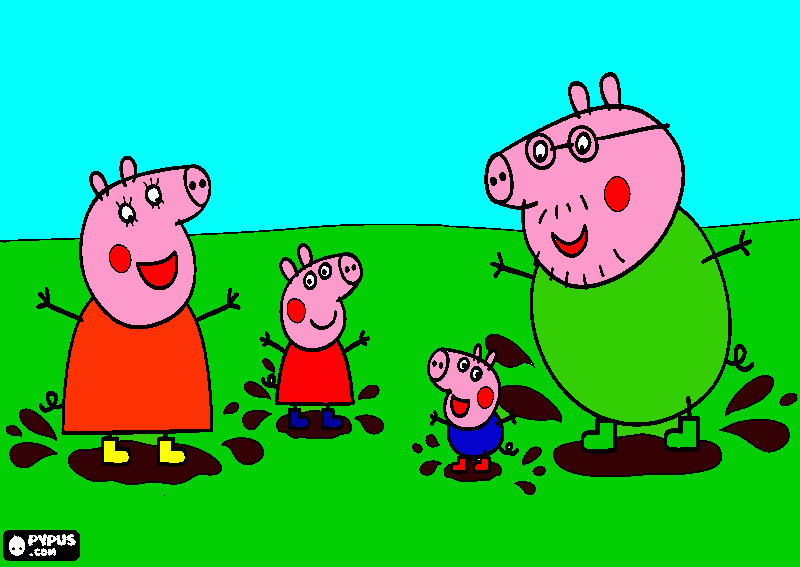 peppa pig brincando en charcos de barro para colorear