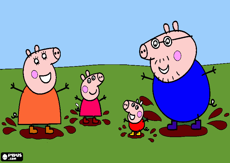 Peppa salta en el charco para colorear