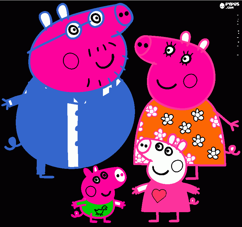 Peppa tiene pijama con su hermanito george y sus papás para colorear