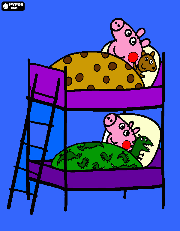 peppa y george duermen en la cama para colorear