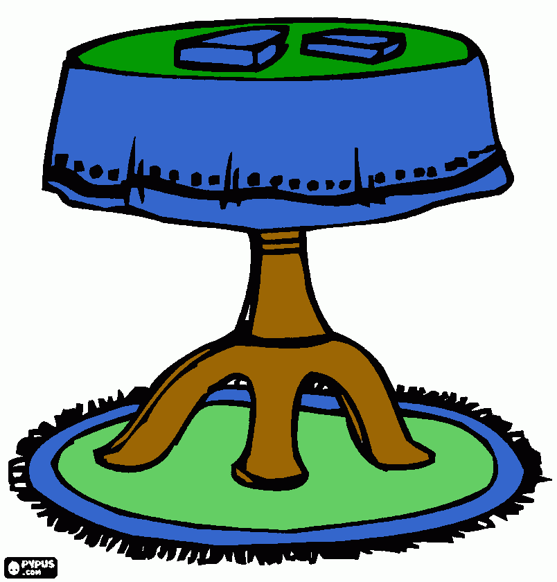 pequeña mesa redonda con tapete y sobre una alfombra para colorear