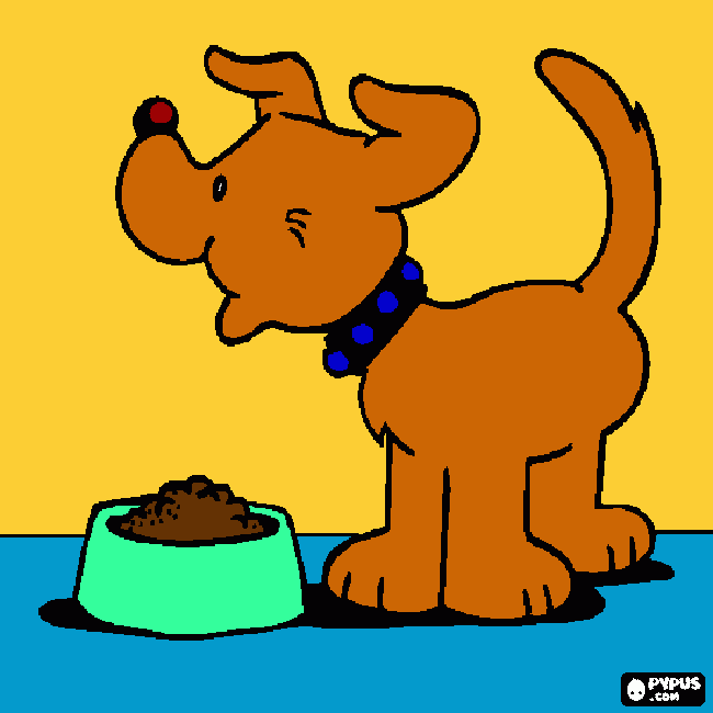 perro con plato de comida para colorear