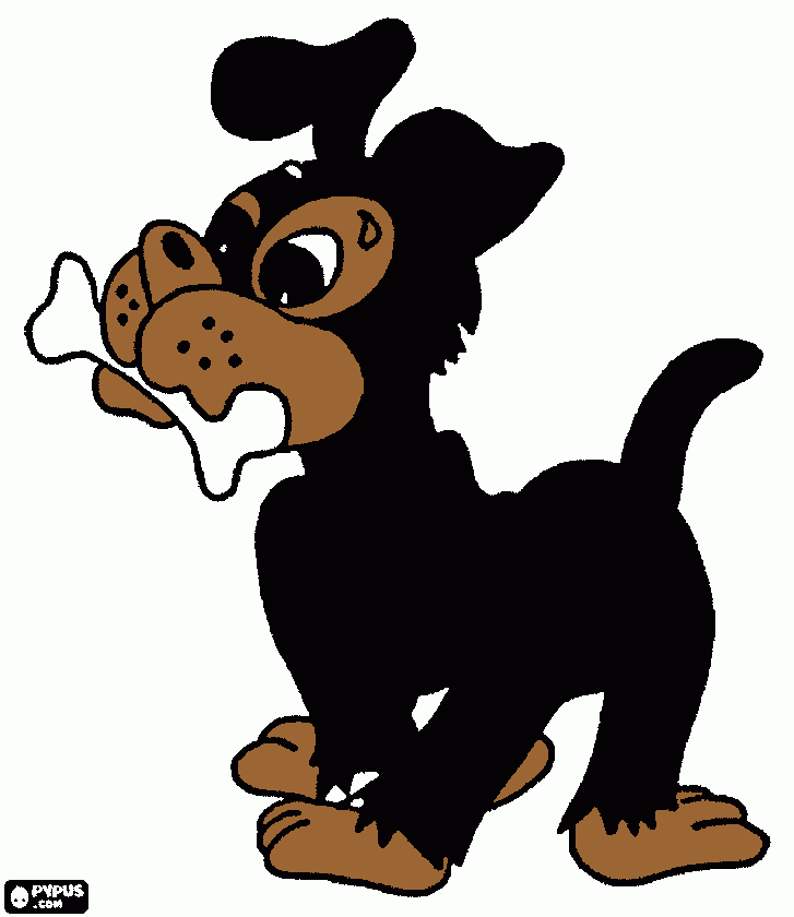 perro con un hueso en la boca para colorear