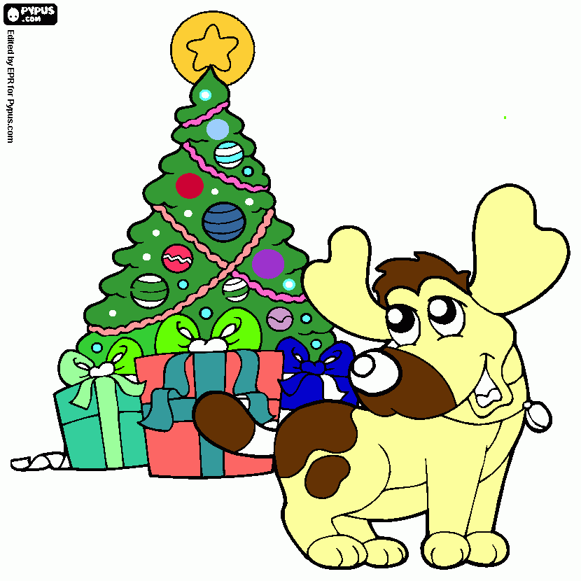 perro de navidat para colorear