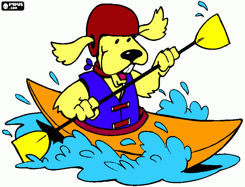 Perro en kayak para colorear