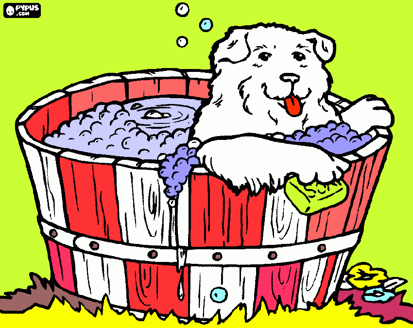 perro en la bañera para colorear