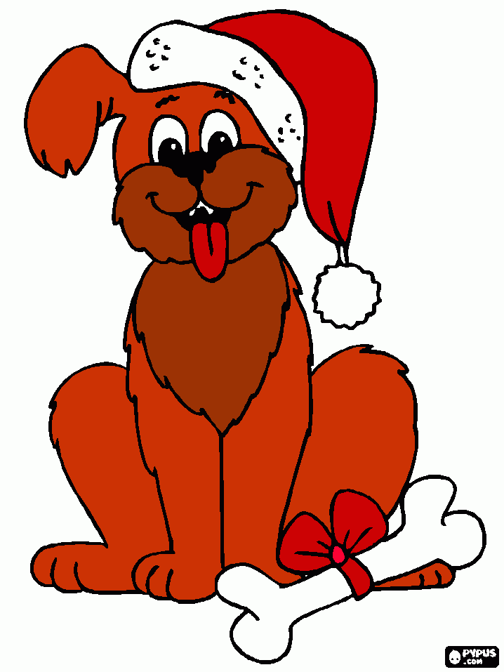 Perro navidenio y su regalo un gran hueso con un lazo para colorear