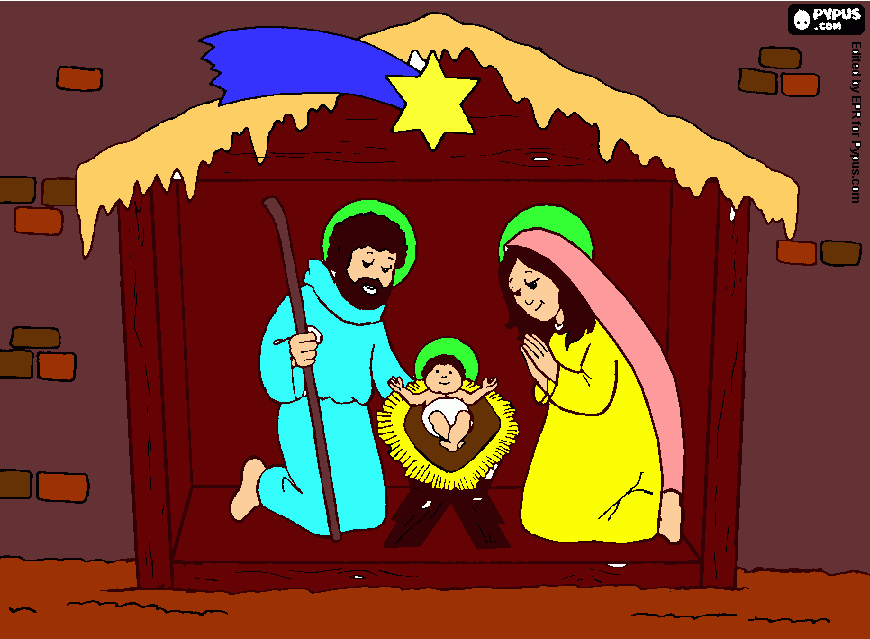 pesebre con estatuas humanas para colorear