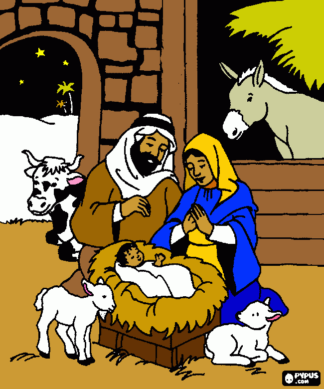 Pesebre pintado on line para colorear