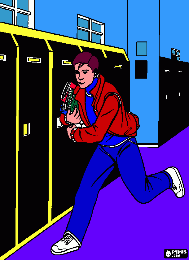 peter parker corriendo por el pasillo para colorear