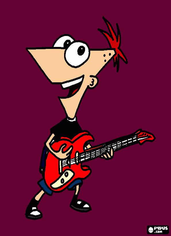 Phineas tocando La Guitarra Eléctrica. para colorear