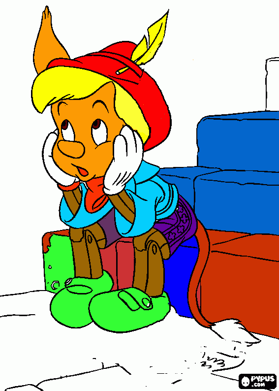 Pinocho sentado para colorear