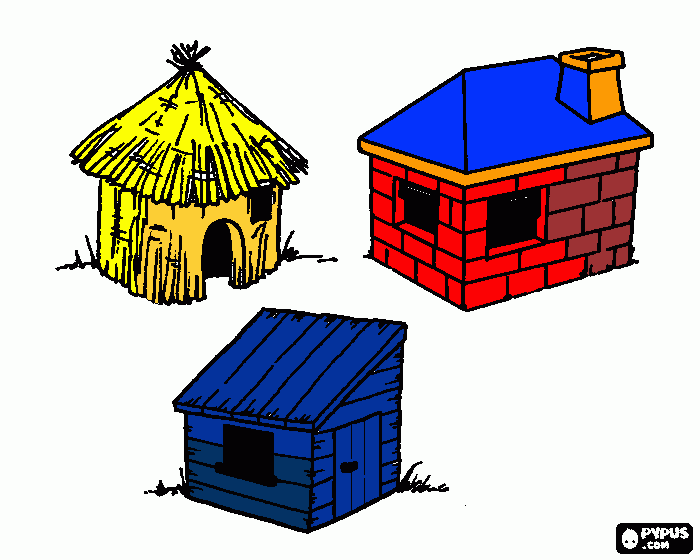 pintura de las casitas de los 3 chanchitos para colorear