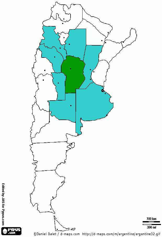 Pinté la provincia de Córdoba y las que la tocan. para colorear