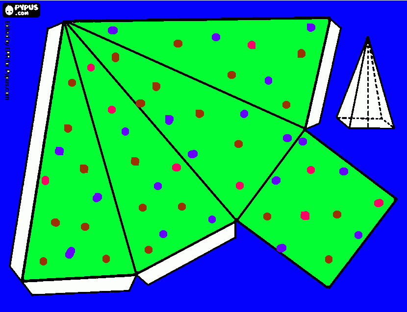 pirámide verde con puntitos de colores para colorear