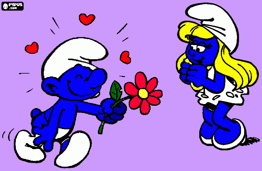 pitufos enamorados  para colorear