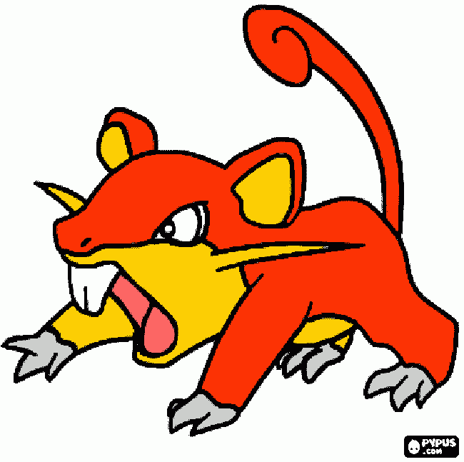 pokemon ratta ataque veloz animal sinvolisado rata color naranja gris amarillo para colorear