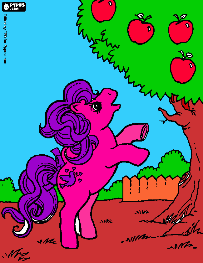 Poney con manzanas para colorear