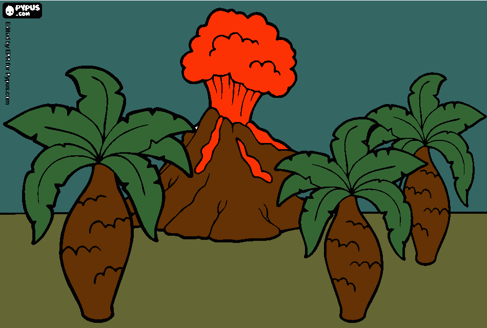 posapocaliptico, un volcán en erupción para colorear