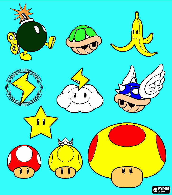 potenciadores Super Mario Bross para colorear