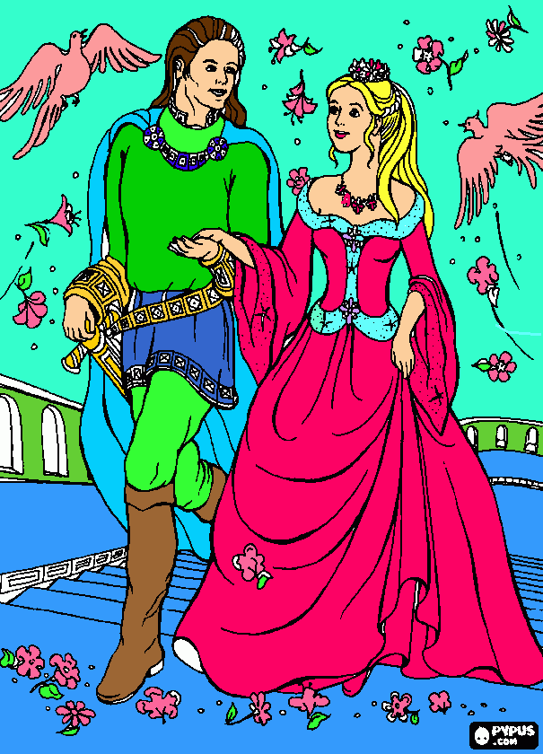 princesa con principe para colorear