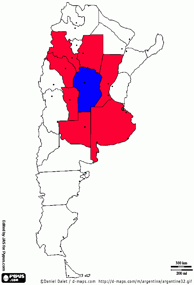 provincia de Córdoba y sus provincias limístrofes para colorear